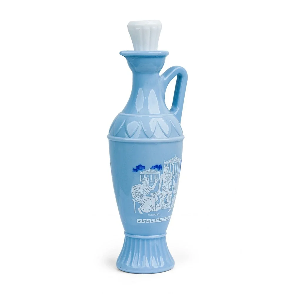 1961 Jim Beam Greek Philosophers Blue Milk Glass Decanter Socrates Plato D334